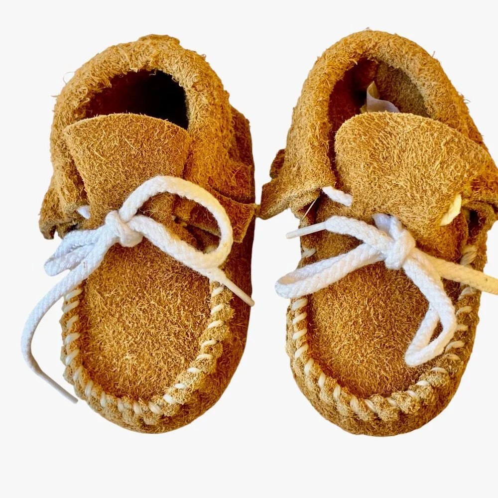 Genuine Buffalo Leather Baby Infant Moccasin Booties size 1 - 0-3 months NEW USA